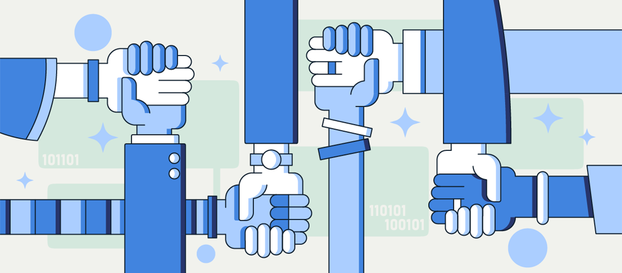 A graphic of different interlocked hands
